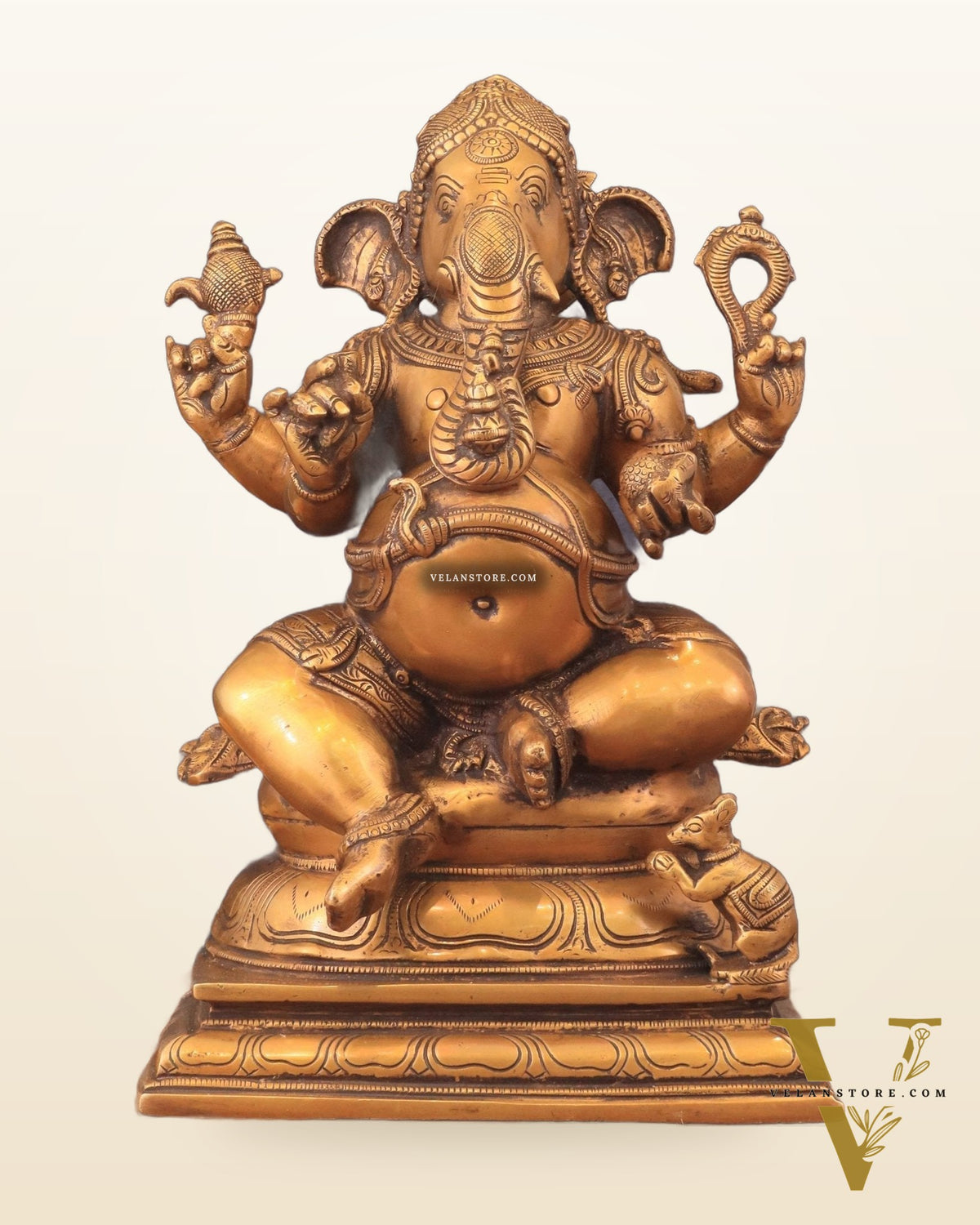 Pure Brass Chola Style Ganesha Statue in Antique Tone - 13"