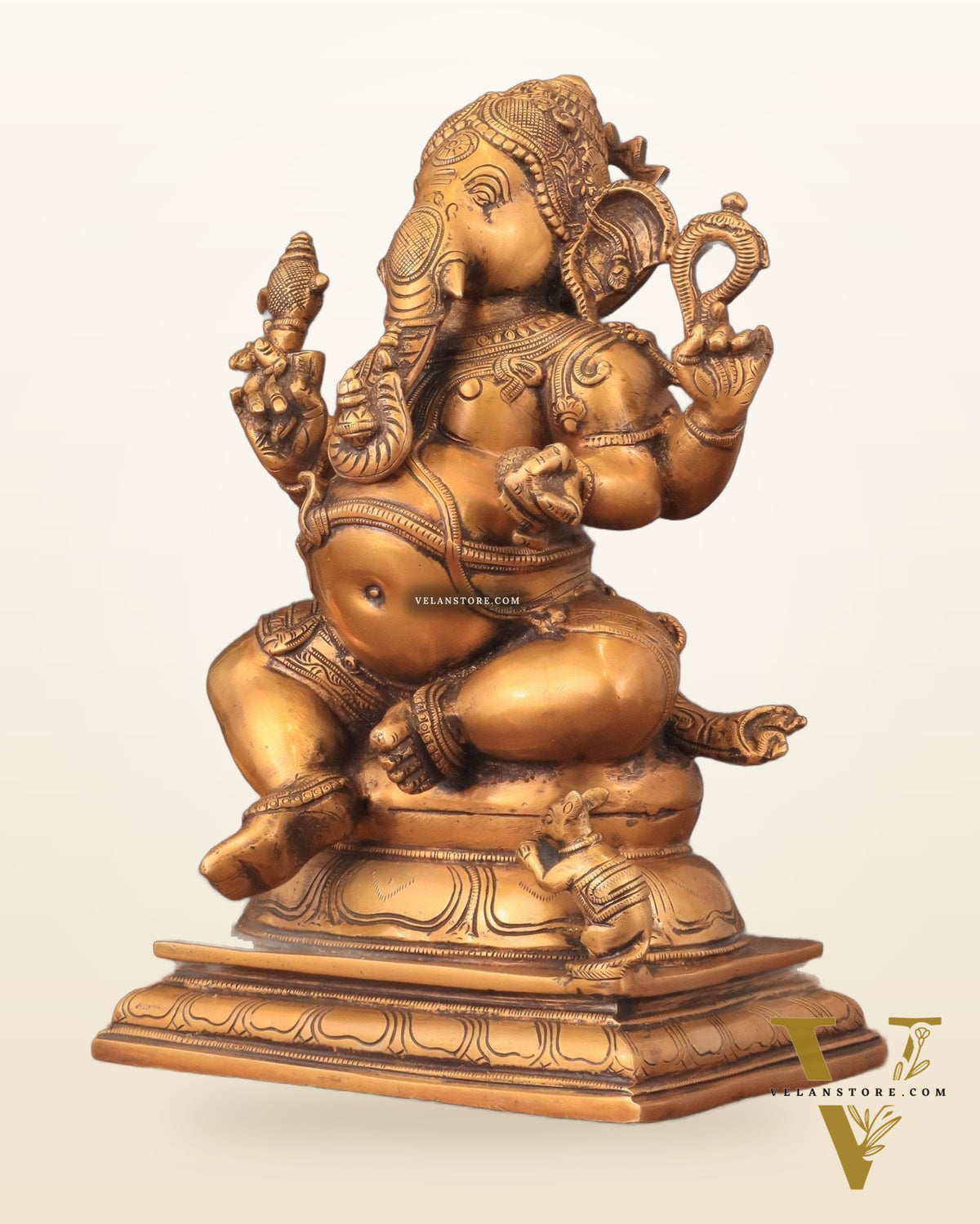Pure Brass Chola Style Ganesha Statue in Antique Tone - 13"