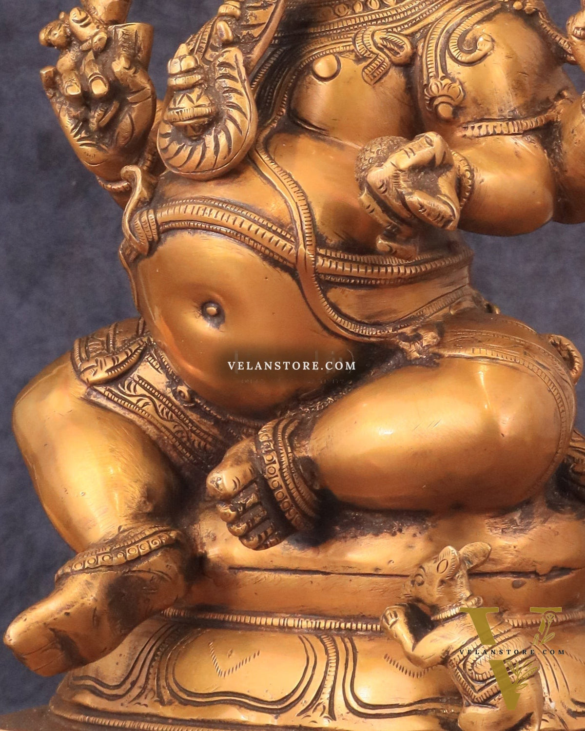 Pure Brass Chola Style Ganesha Statue in Antique Tone - 13"