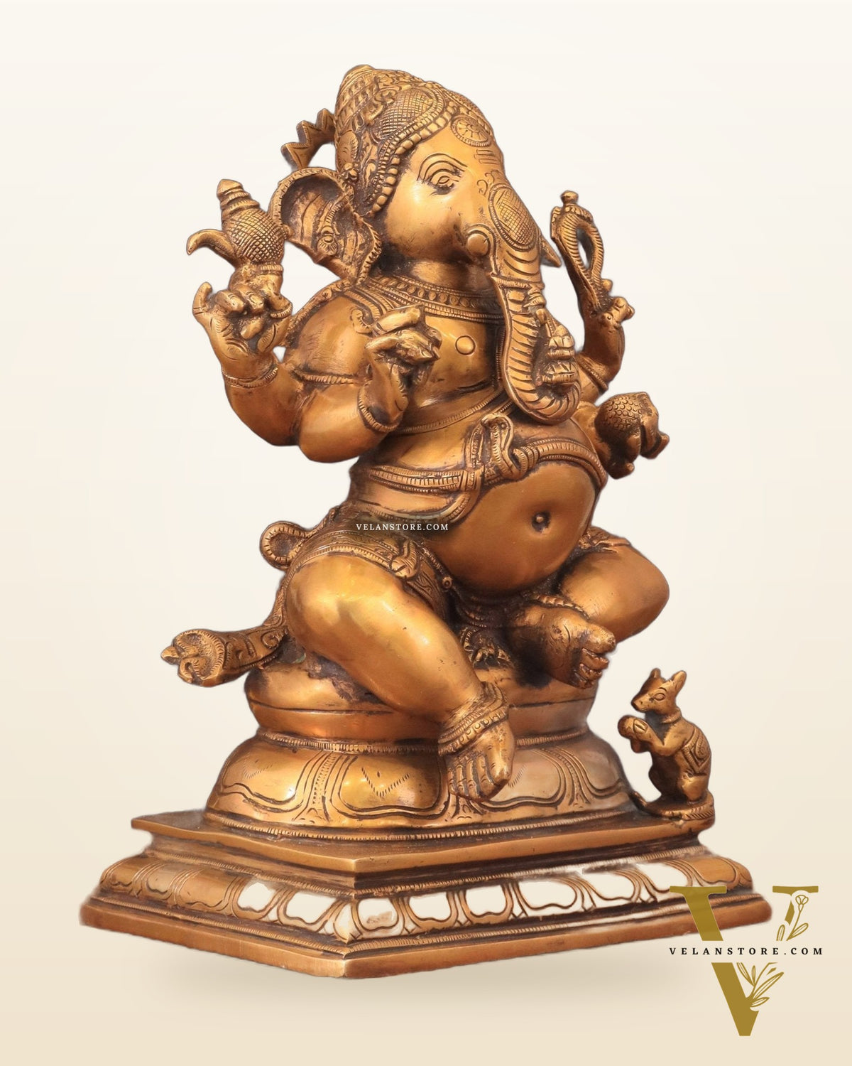 Pure Brass Chola Style Ganesha Statue in Antique Tone - 13"
