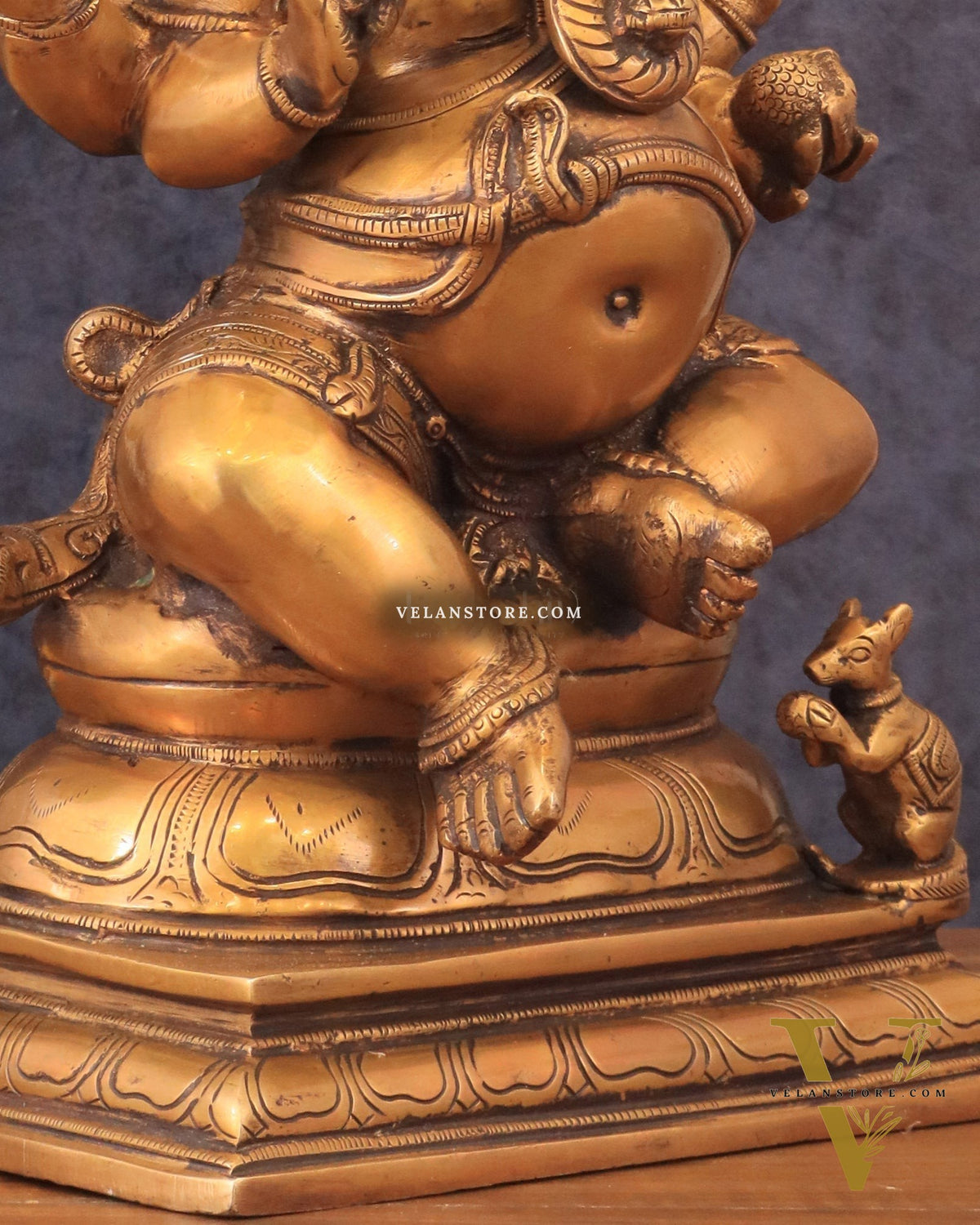 Pure Brass Chola Style Ganesha Statue in Antique Tone - 13"