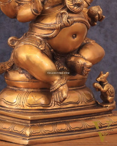 Pure Brass Chola Style Ganesha Statue in Antique Tone - 13"