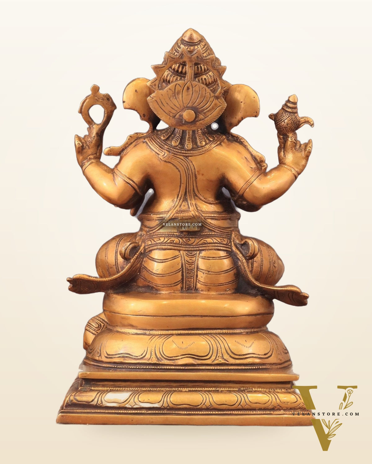 Pure Brass Chola Style Ganesha Statue in Antique Tone - 13"