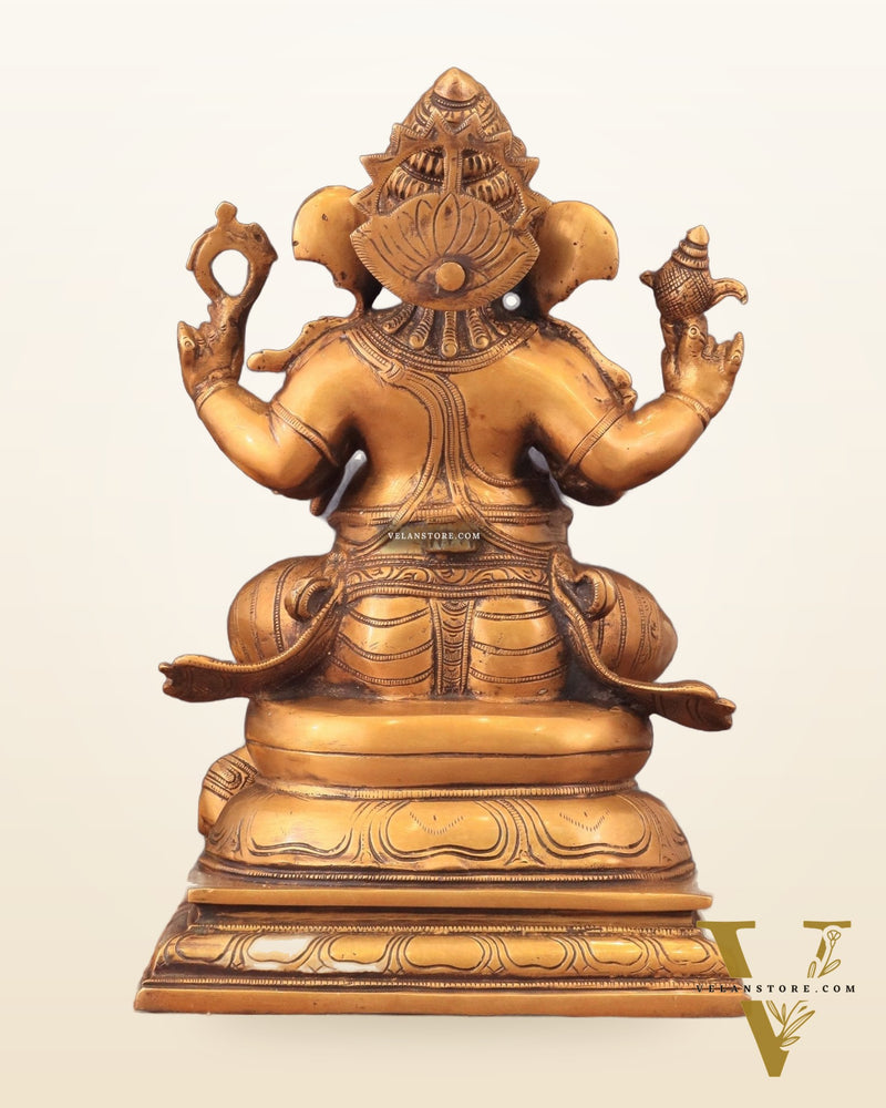 Pure Brass Chola Style Ganesha Statue in Antique Tone - 13"