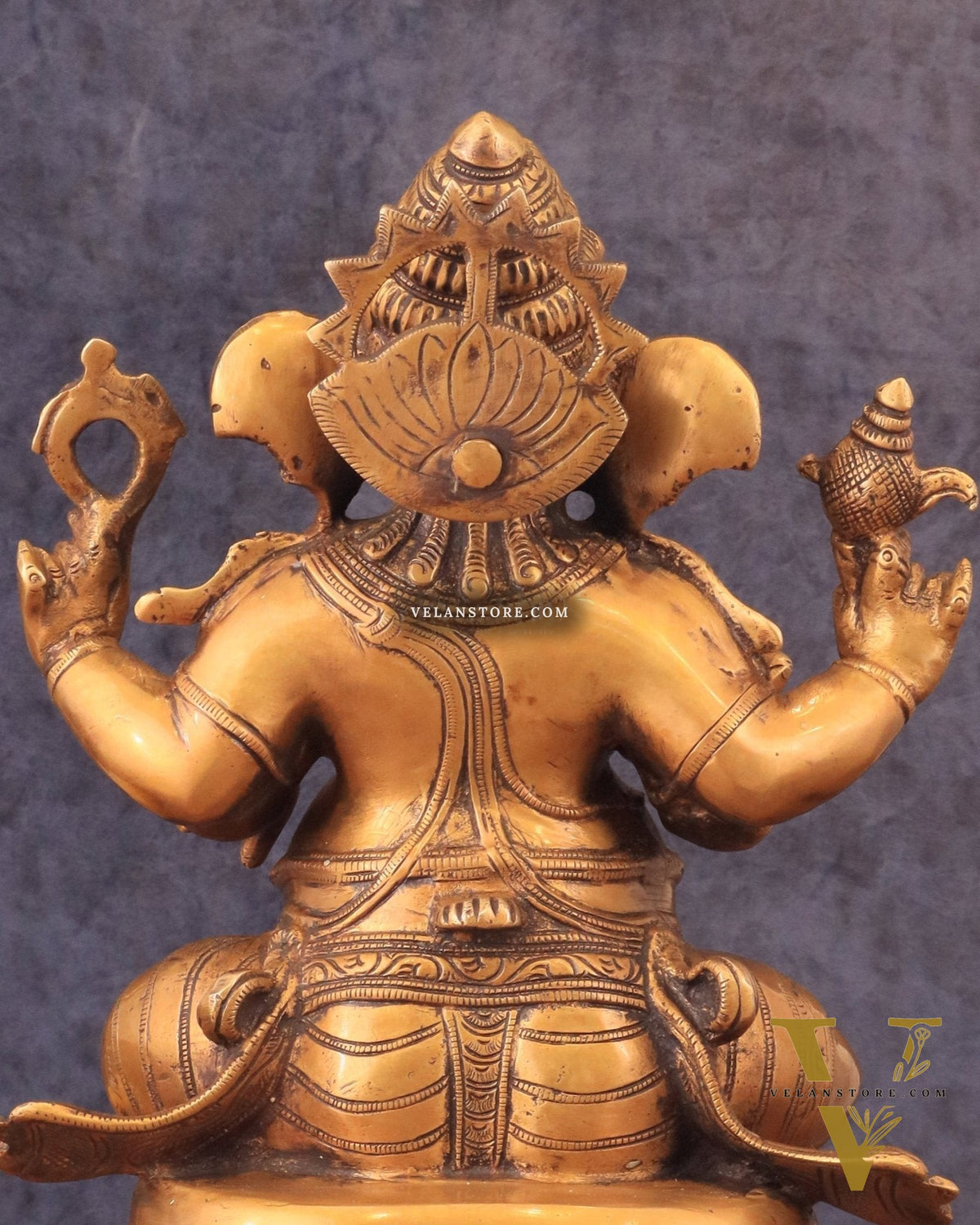Pure Brass Chola Style Ganesha Statue in Antique Tone - 13"
