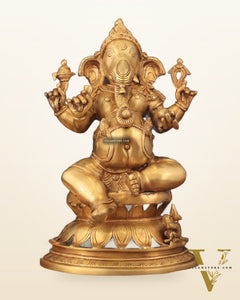 Pure Brass Chola Style Ganesha Statue in golden Tone - 13"