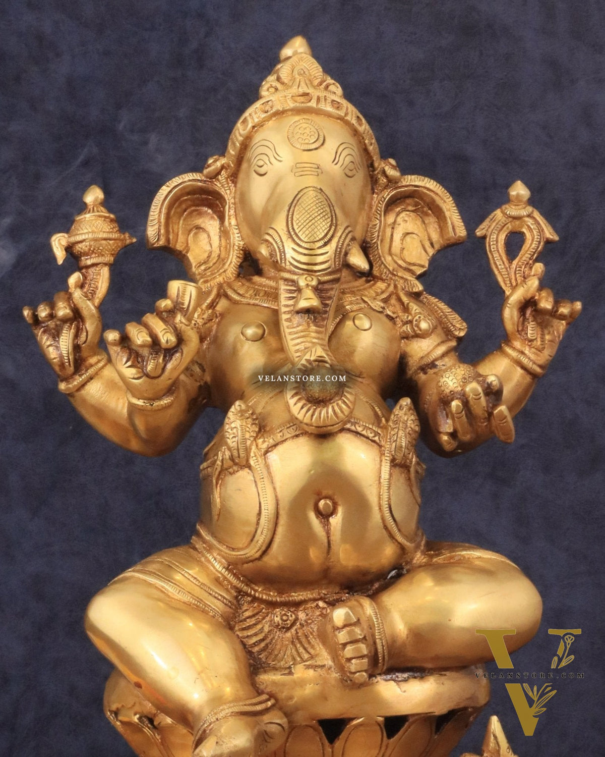 Pure Brass Chola Style Ganesha Statue in golden Tone - 13"