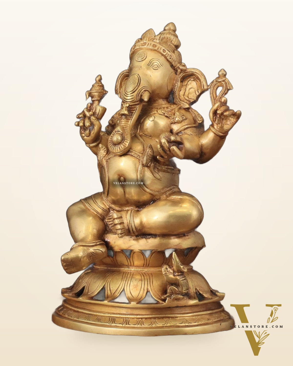 Pure Brass Chola Style Ganesha Statue in golden Tone - 13"
