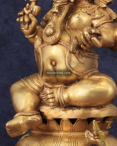 Pure Brass Chola Style Ganesha Statue in golden Tone - 13"