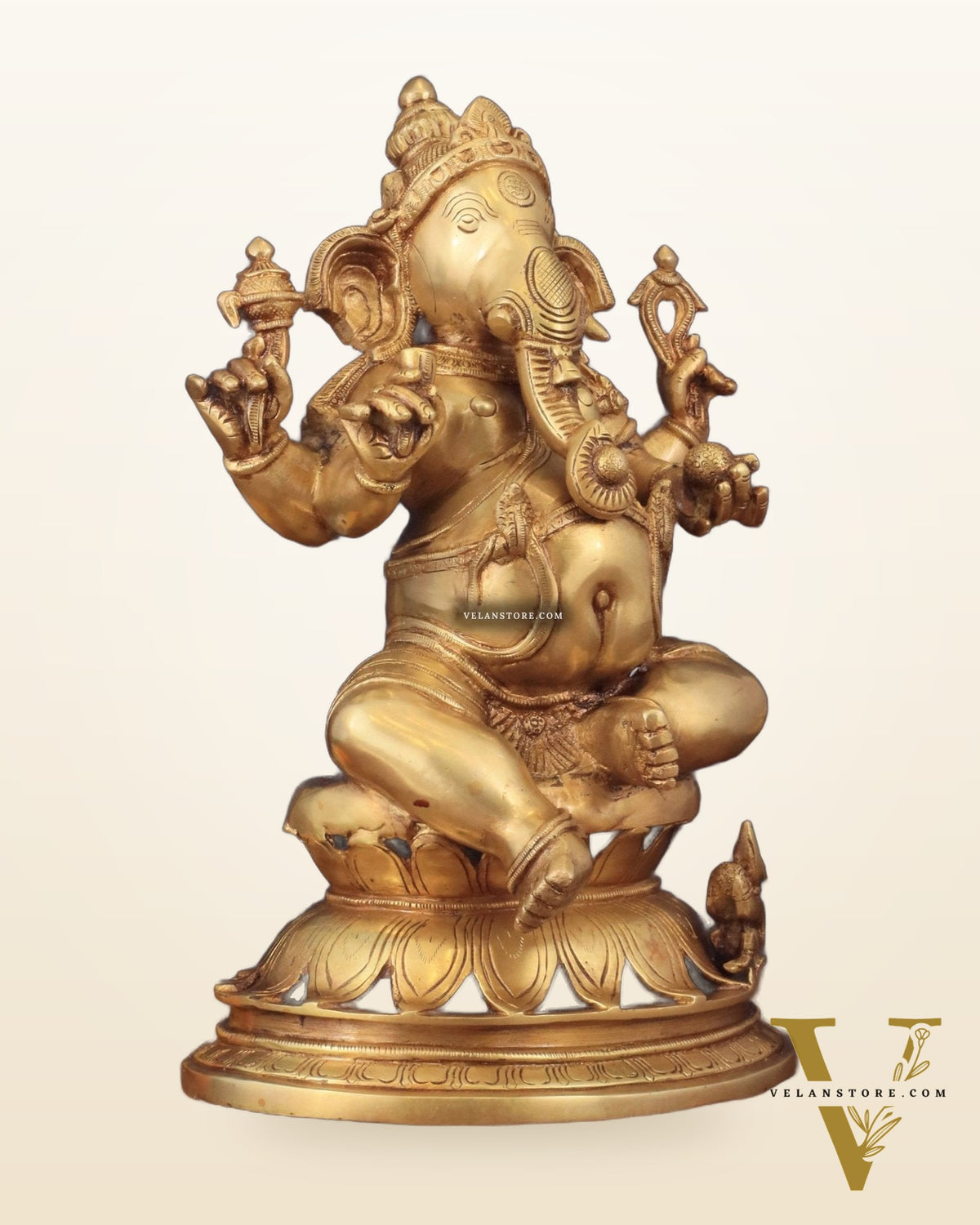 Pure Brass Chola Style Ganesha Statue in golden Tone - 13"