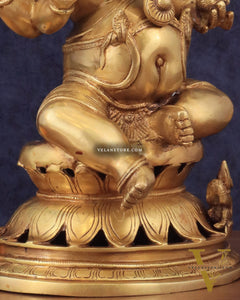 Pure Brass Chola Style Ganesha Statue in golden Tone - 13"