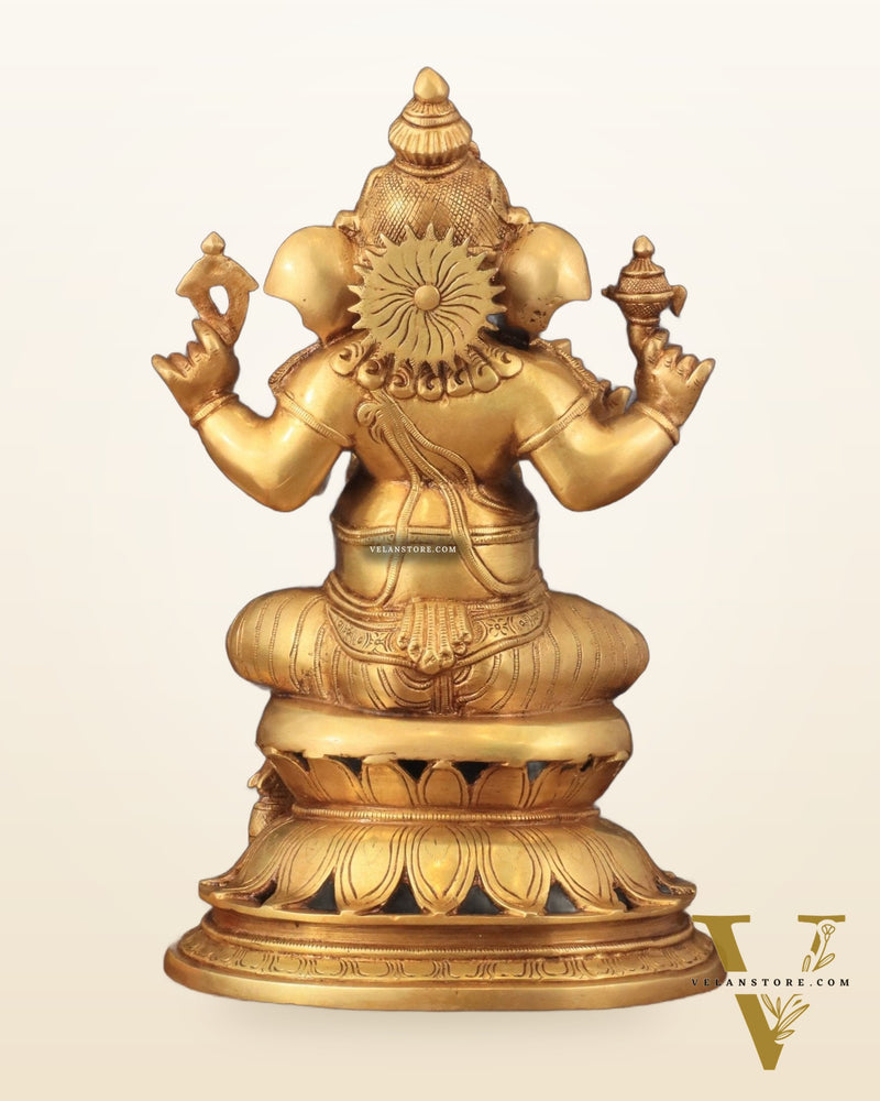 Pure Brass Chola Style Ganesha Statue in golden Tone - 13"