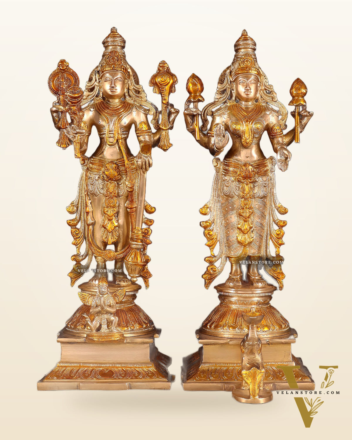 Pure Brass Chola Style Vishnu Set – Vishnu with Garuda & Lakshmi | 14 Inch