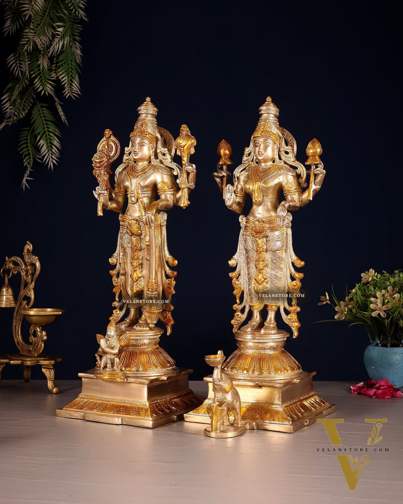 Pure Brass Chola Style Vishnu Set – Vishnu with Garuda & Lakshmi | 14 Inch