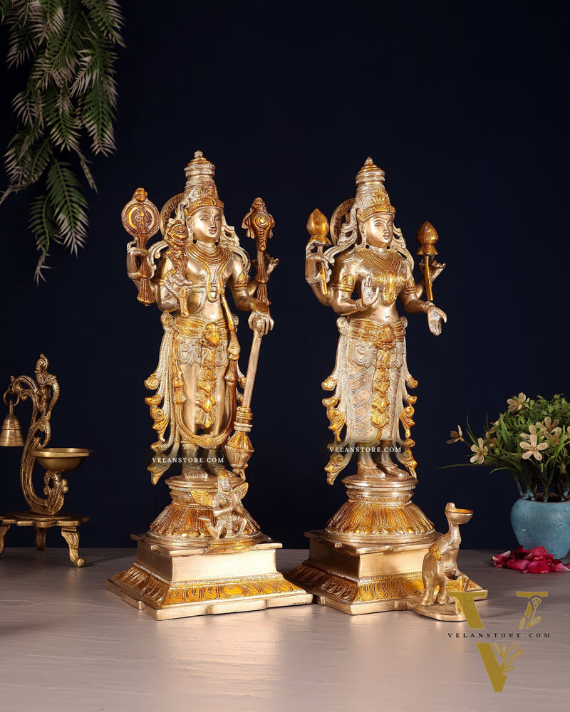 Pure Brass Chola Style Vishnu Set – Vishnu with Garuda & Lakshmi | 14 Inch