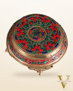 Pure Brass Chowki with Floral Stonework for Idols 7"