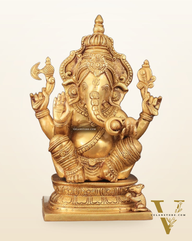 Pure Brass Cute Ganesha Statue 12 inch