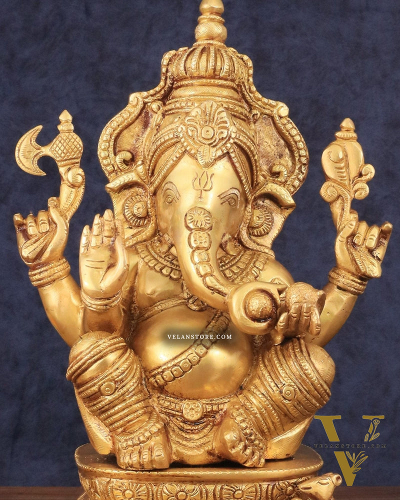 Pure Brass Cute Ganesha Statue 12 inch