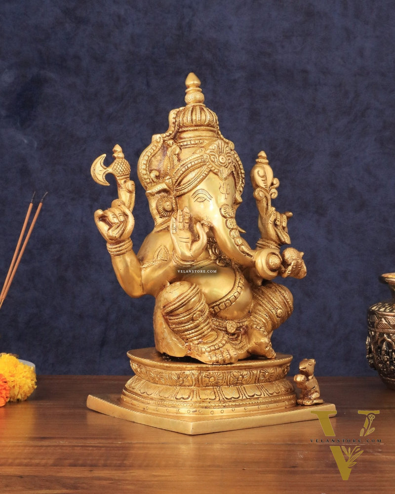 Pure Brass Cute Ganesha Statue 12 inch