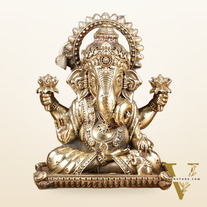 Pure Brass Dagduseth Ganapati Idol | Intricately Carved | Height 4 inch