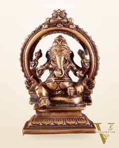 Pure Brass Dakshina Mukhi Ganesha Idol – Right Side Trunk 5" Burnt brass tone