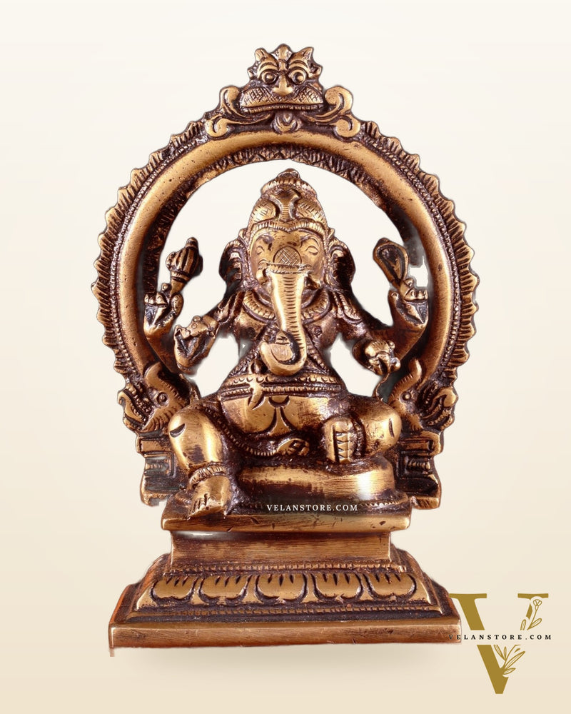 Pure Brass Dakshina Mukhi Ganesha Idol – Right Side Trunk 5" Burnt brass tone
