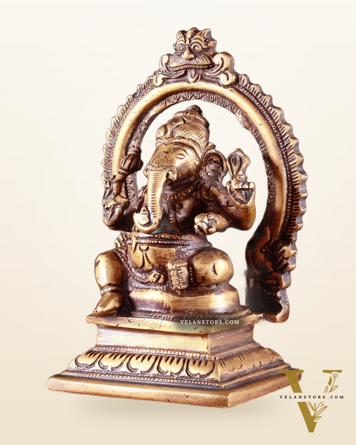 Pure Brass Dakshina Mukhi Ganesha Idol – Right Side Trunk 5" Burnt brass tone