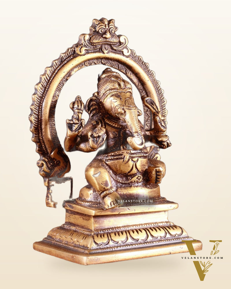 Pure Brass Dakshina Mukhi Ganesha Idol – Right Side Trunk 5" Burnt brass tone