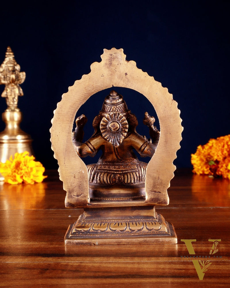 Pure Brass Dakshina Mukhi Ganesha Idol – Right Side Trunk 5" Burnt brass tone