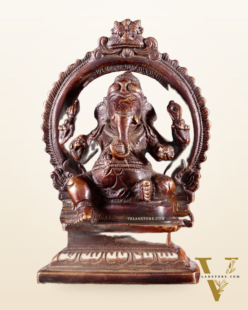 Pure Brass Dakshina Mukhi Ganesha Idol – Right Side Trunk 5" Copper tone