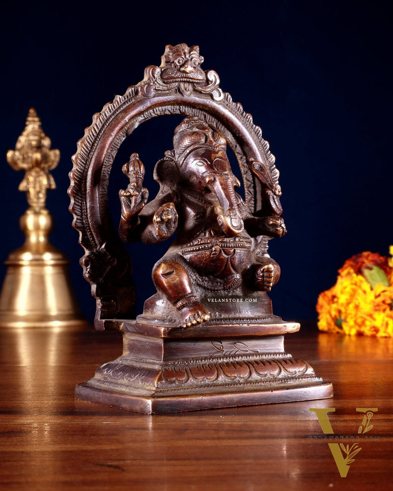 Pure Brass Dakshina Mukhi Ganesha Idol – Right Side Trunk 5" Copper tone