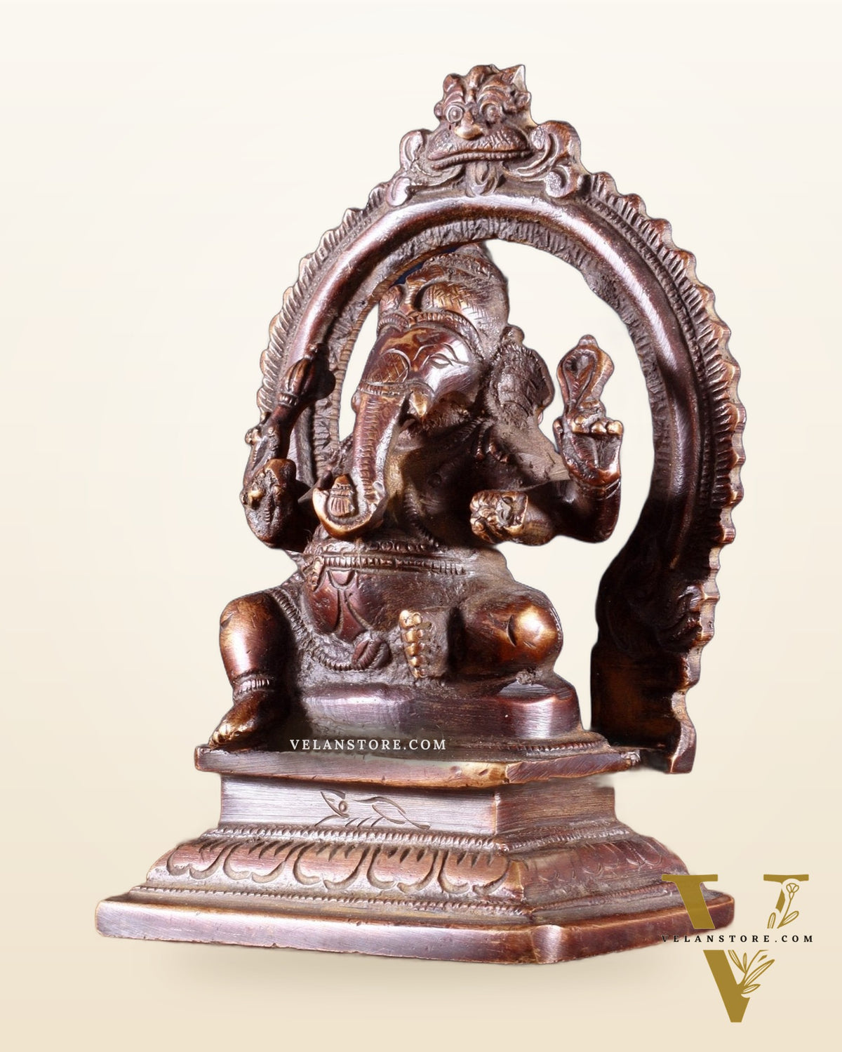 Pure Brass Dakshina Mukhi Ganesha Idol – Right Side Trunk 5" Copper tone