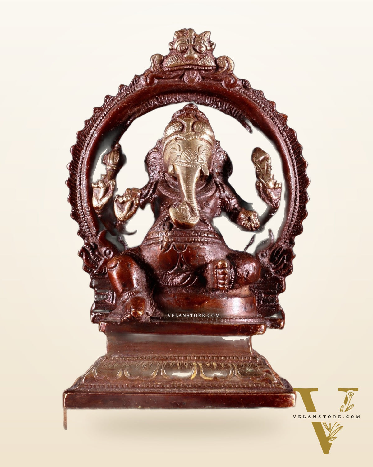 Pure Brass Dakshina Mukhi Ganesha Idol – Right Side Trunk 5" Dual tone