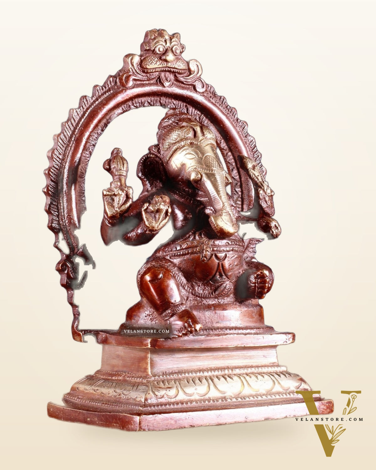 Pure Brass Dakshina Mukhi Ganesha Idol – Right Side Trunk 5" Dual tone