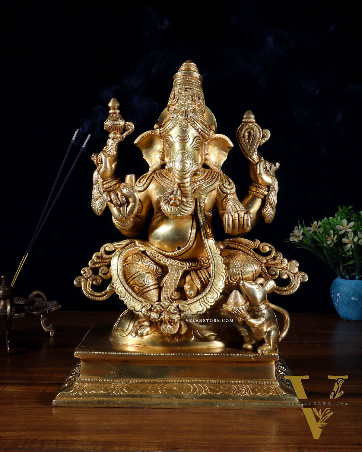 Pure Brass Dakshinabhimukhi Ganapati Statue 13" right side trunk ganesha idol valampuri
