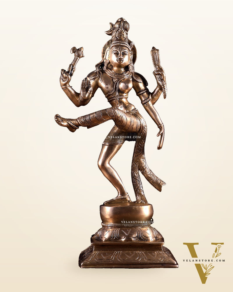 Pure Brass Dancing Ardhanarishvara Idol (Half Shiva – Half Parvati) 12.5 inch