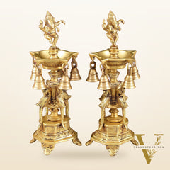 Pure Brass Dancing Ganesha Lamps with Peacocks Superfine Quality