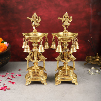 Pure Brass Dancing Ganesha Lamps with Peacocks Superfine Quality