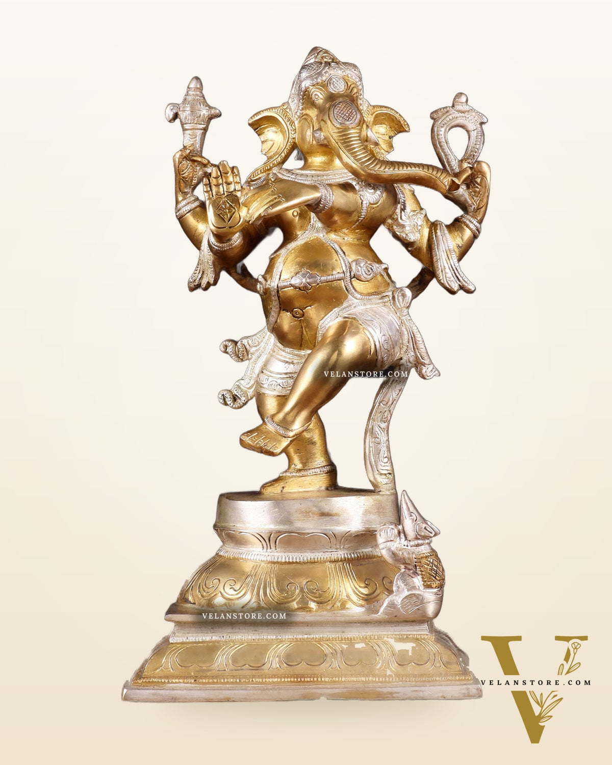 Pure Brass Dancing Ganesha (Nritya Ganapati) Statue – 12.3 Inch