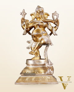 Pure Brass Dancing Ganesha (Nritya Ganapati) Statue – 12.3 Inch