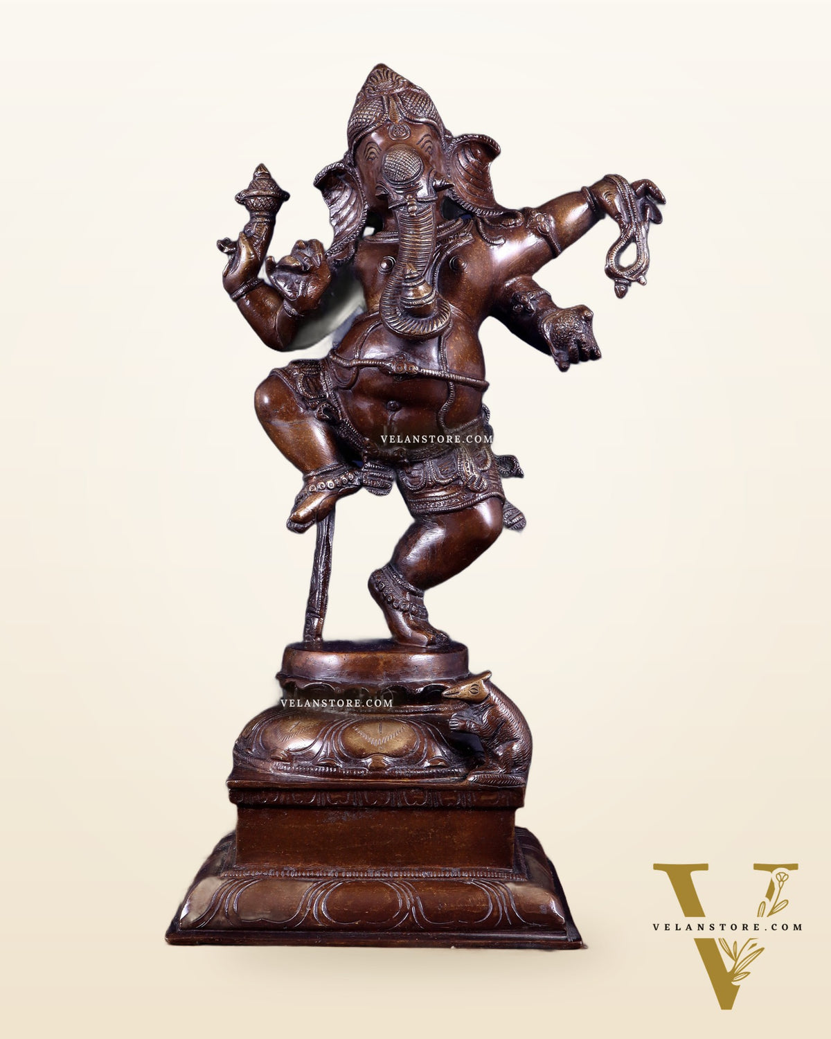 Pure Brass Dancing Ganesha Statue – Brown Tone Finish 16 inch