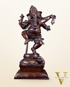Pure Brass Dancing Ganesha Statue – Brown Tone Finish 16 inch