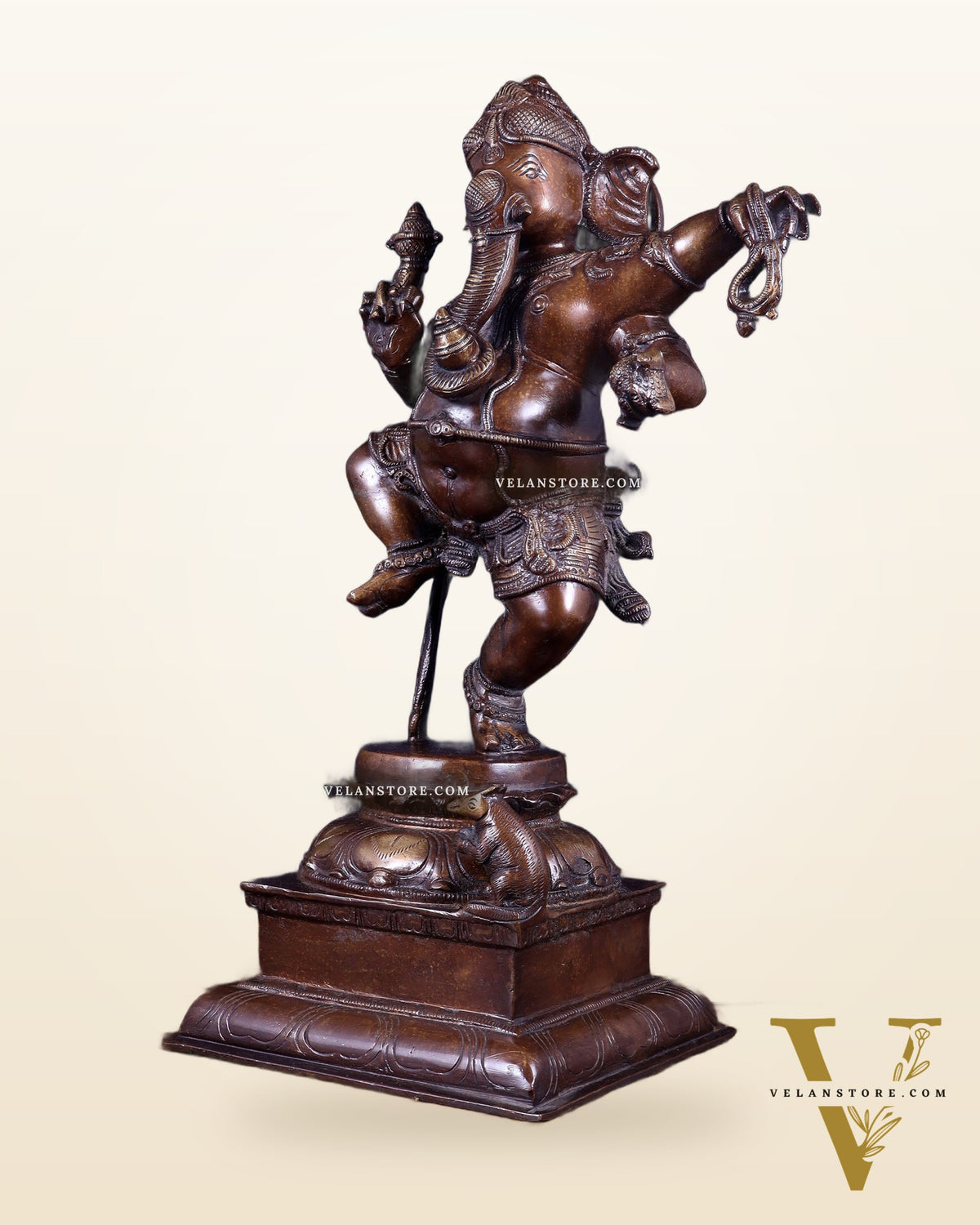Pure Brass Dancing Ganesha Statue – Brown Tone Finish 16 inch
