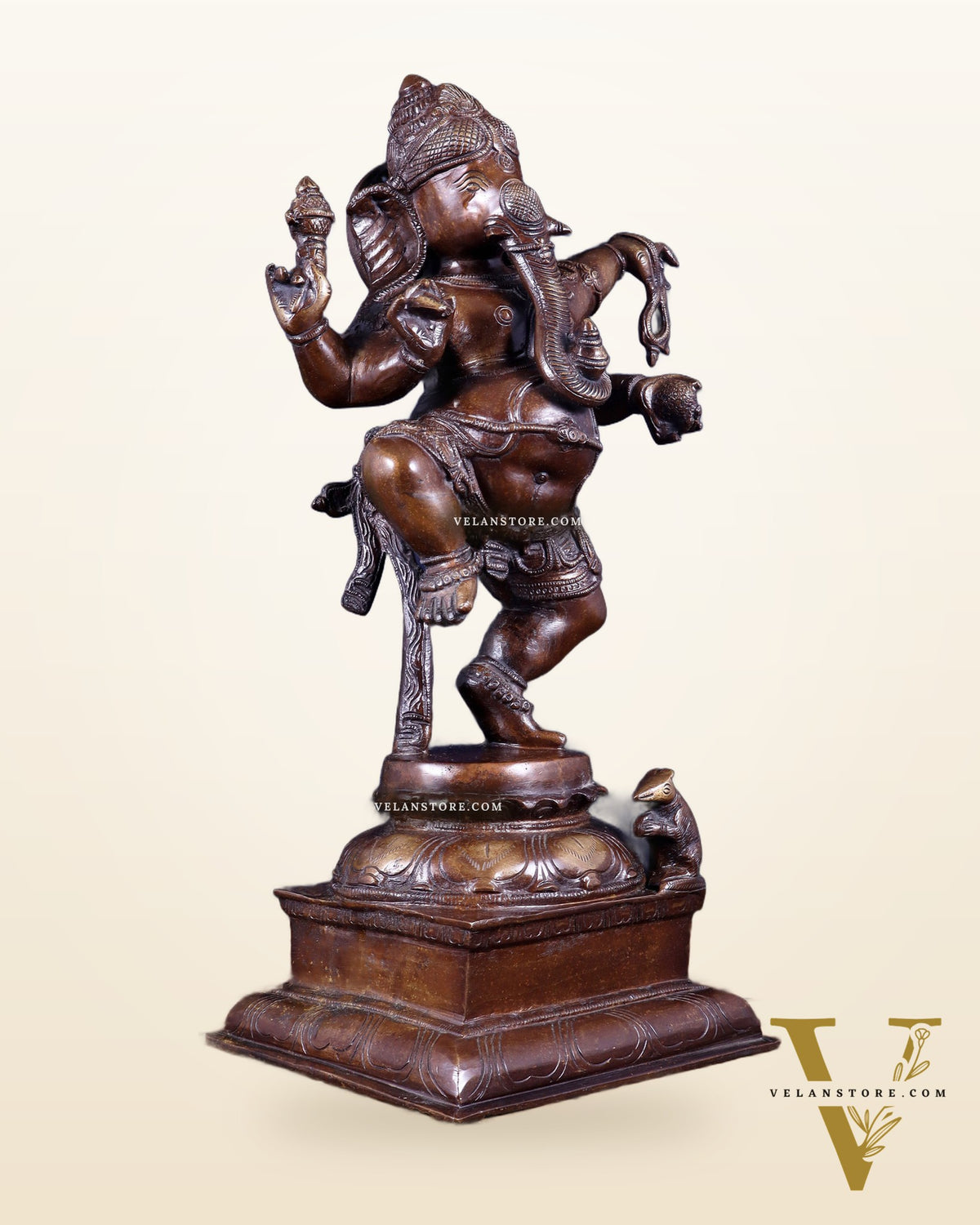 Pure Brass Dancing Ganesha Statue – Brown Tone Finish 16 inch