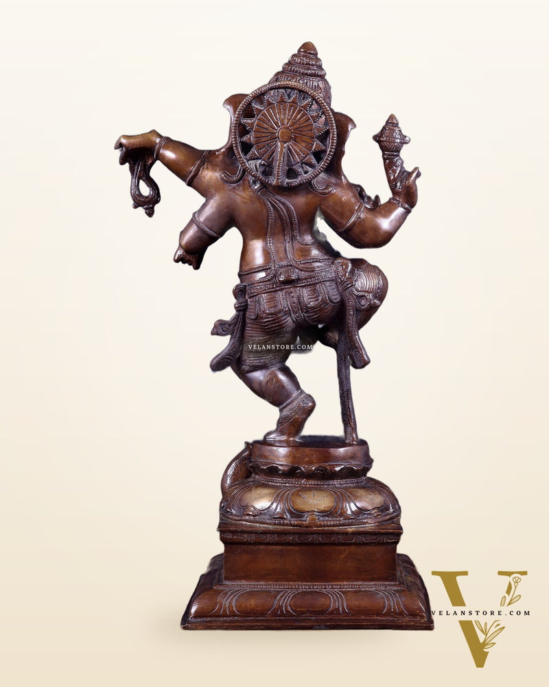 Pure Brass Dancing Ganesha Statue – Brown Tone Finish 16 inch