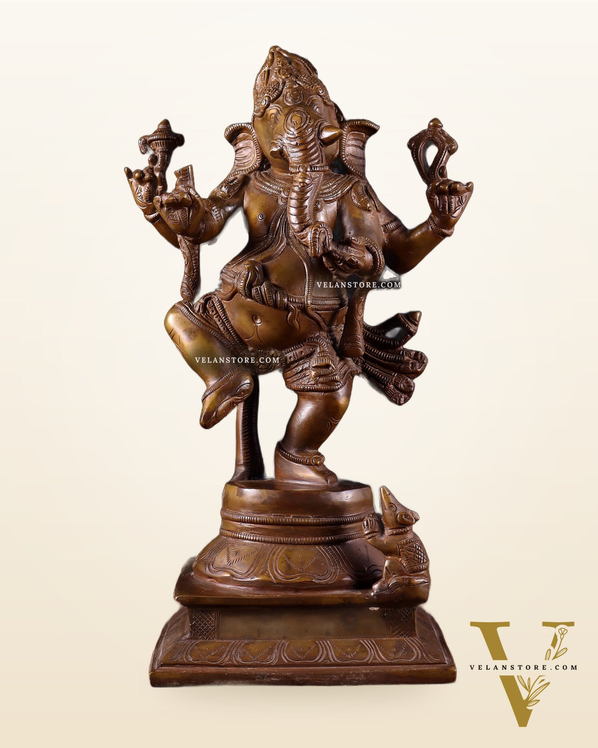 Pure Brass Dancing Ganesha Statue Chola bronze tone 13 inch