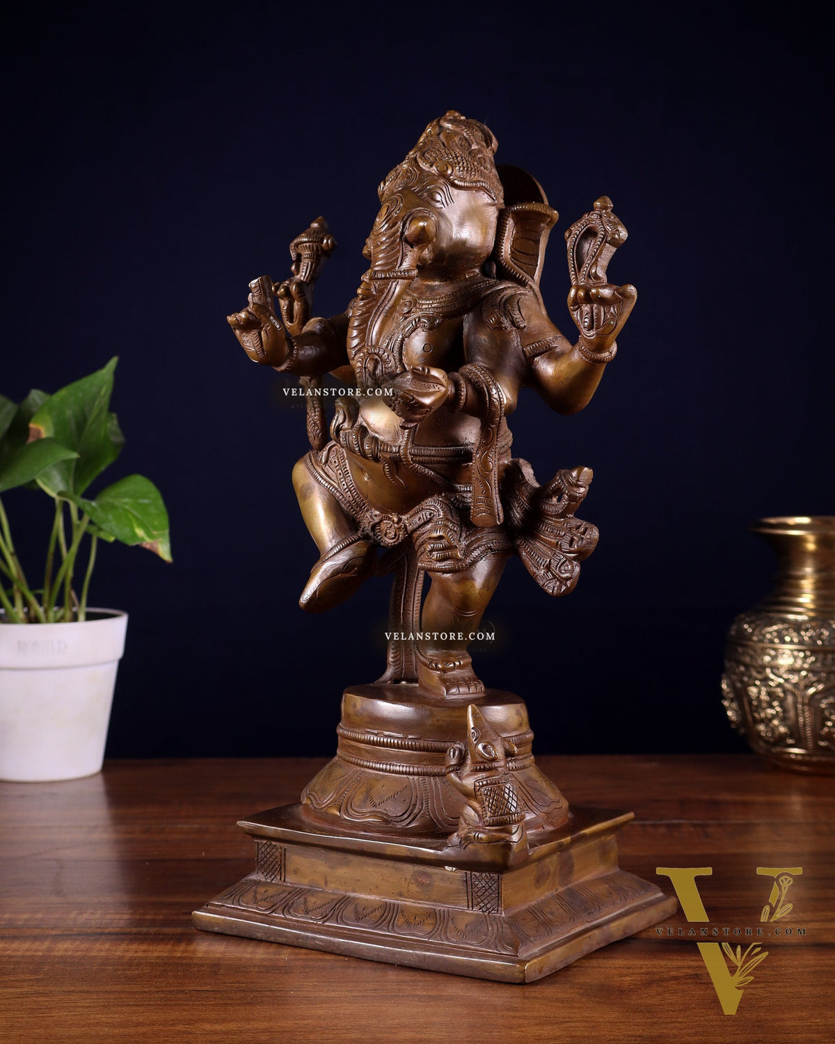 Pure Brass Dancing Ganesha Statue Chola bronze tone 13 inch