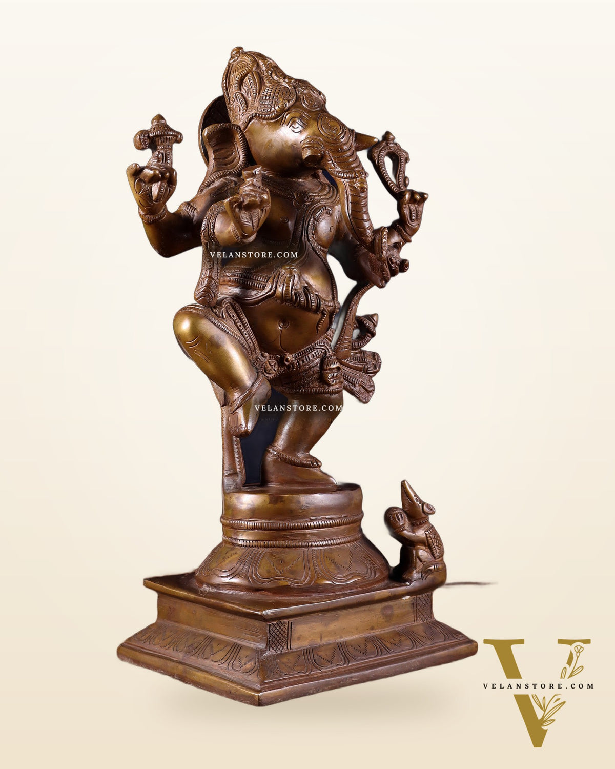 Pure Brass Dancing Ganesha Statue Chola bronze tone 13 inch