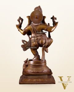 Pure Brass Dancing Ganesha Statue Chola bronze tone 13 inch