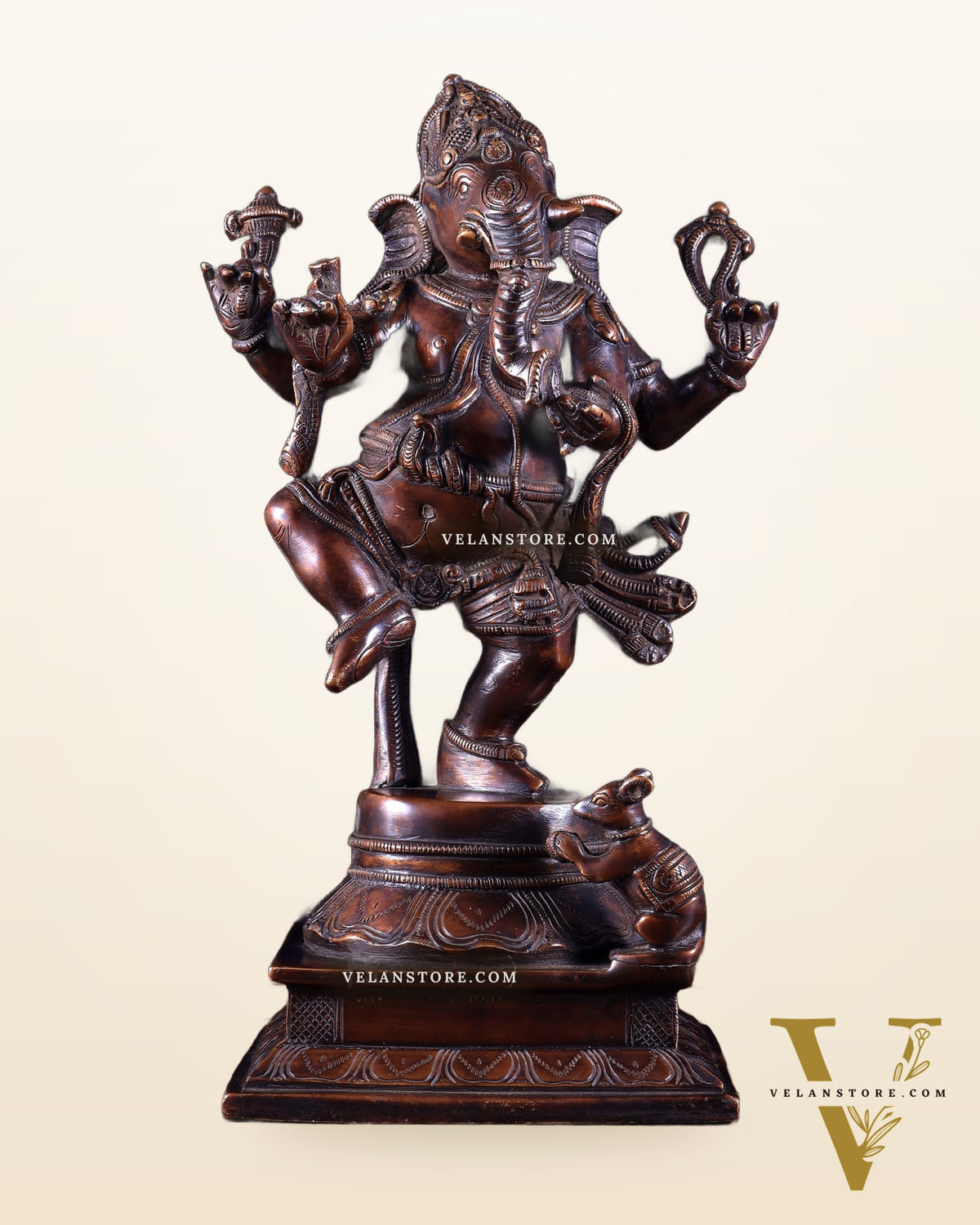 Pure Brass Dancing Ganesha Statue dark chocolate tone 13 inch